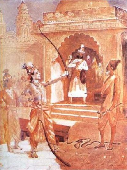 Raja Ravi Varma Sri Rama breaking the bow oil painting picture
